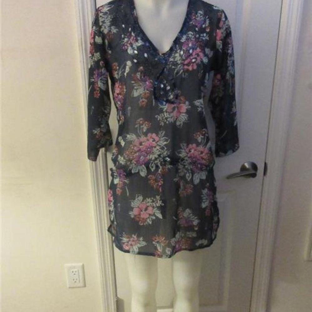 PRIYA  BLUE PURPLE PINK BEACH COVER UP W/ BEAD S